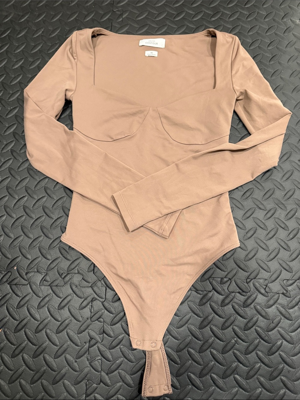 Babaton Long-Sleeve One-Piece Bodysuit in Dusty Taupe